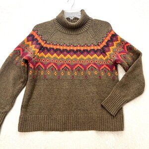 LOU & GREY LOFT Fair Isle Sweater Wool Blend Womens Size XS Turtleneck Brown